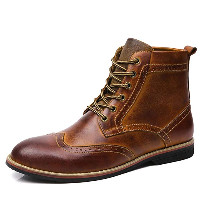 SUNROLAN Blair Men's Leather Dress Oxfords Wing Tip Style Ankle Boots