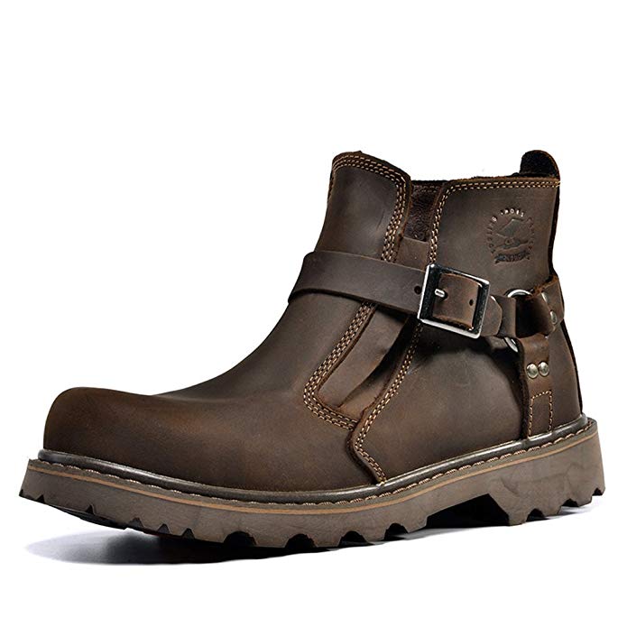 Matari Men's Leather Shoes Retro HASP Engineer Boots Working Martin Boots