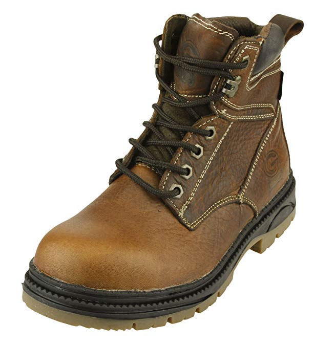 NFL Mens Rounded Steel Toe Lace up Brown Leather Work Boots, Team Options